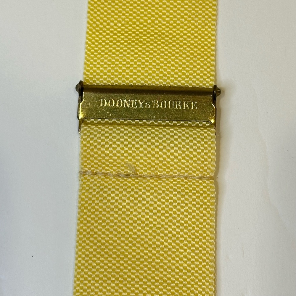 🌟2xHP🌟VTG 1980s-90s Dooney & Bourke Yellow Silk Leather Suspenders Braces Button - Picture 5 of 9